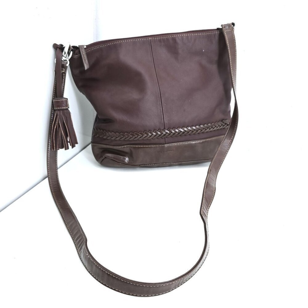 TIGNANELLO Brown Soft Leather Bag Boho Braid Crossbody Shoulder Purse Bag